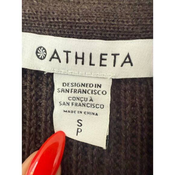 ATHLETA | Scenic Wrap Long Cardigan Sweater Wool Walnut Brown Quiet Luxury Sz S - Picture 8 of 9